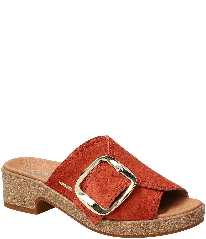 Mephisto Buckle Suede Block Heel Clogs