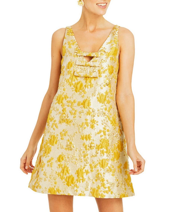 metallic jacquard shift dress Mestiza New York Adria Metallic Jacquard Midi Shift Dress