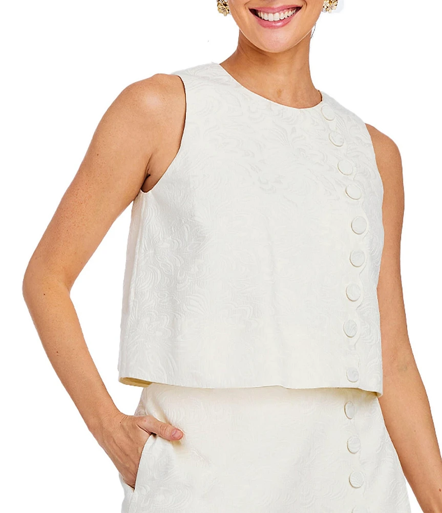 Mestiza New York Etta Jacquard Round Neck Sleeveless Scallop Coordinating Top
