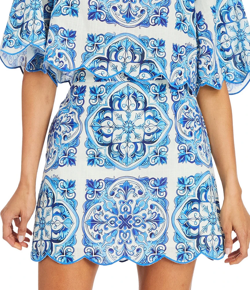 Mestiza New York Pilar Printed A-Line Scallop Coordinating Mini Skirt