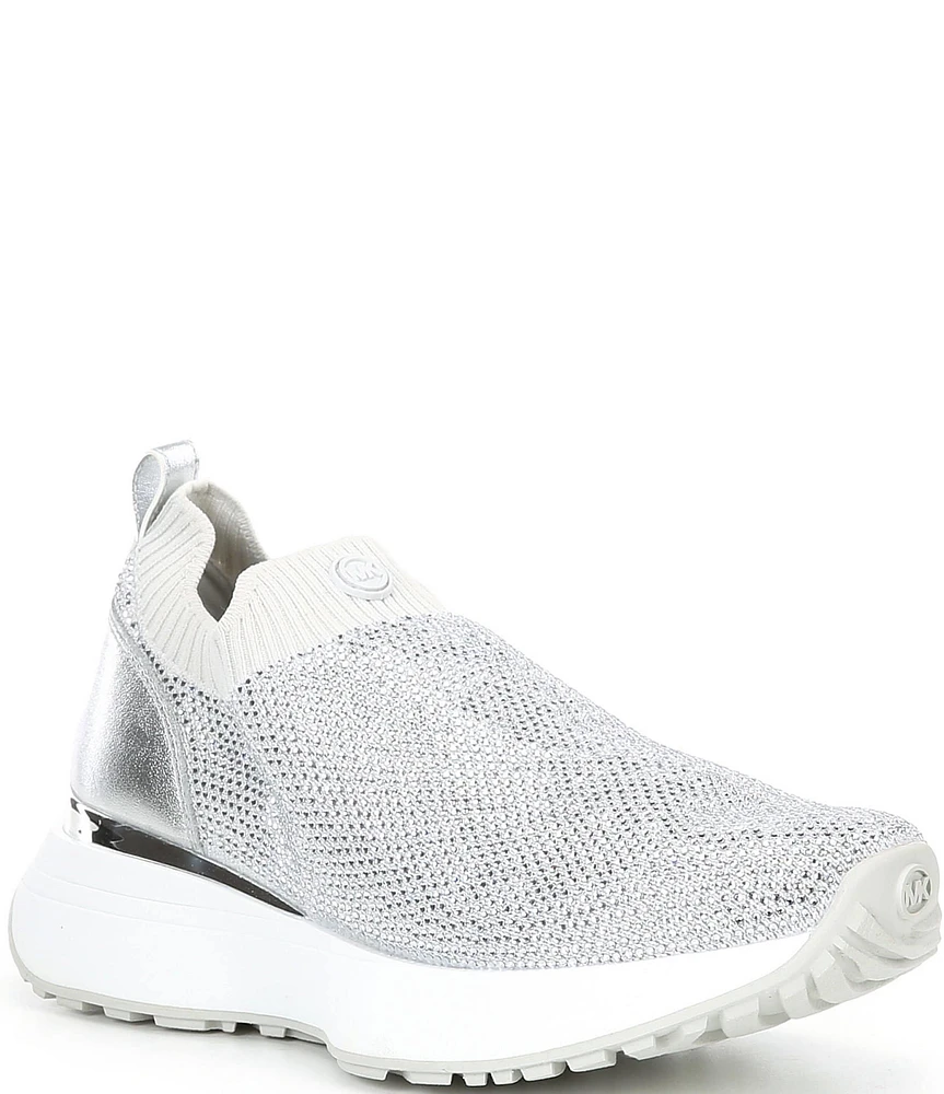 Michael Kors Ari Stretch Knit Crystal Embellished Slip On Wedge Sneakers