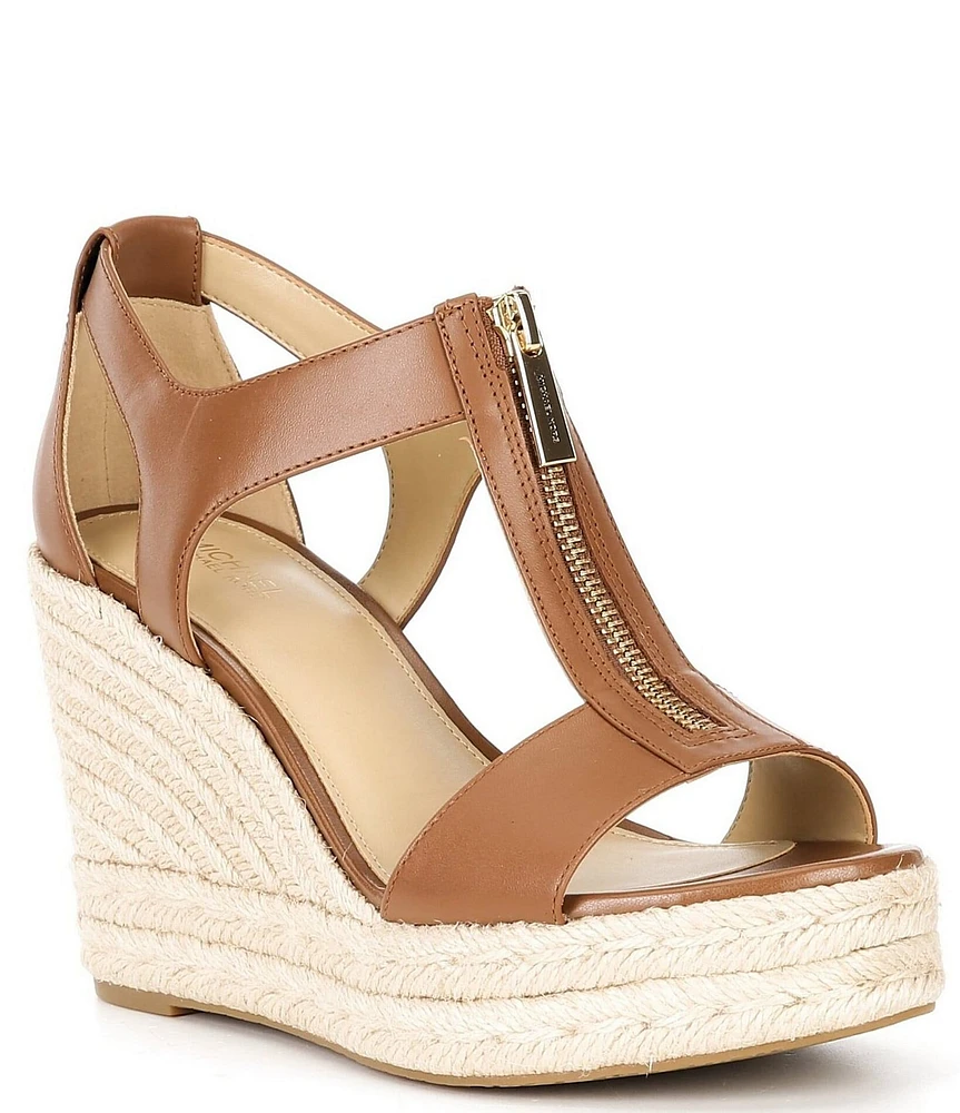 Michael Kors Berkley Leather Zip Hardware Espadrille Wedge Sandals
