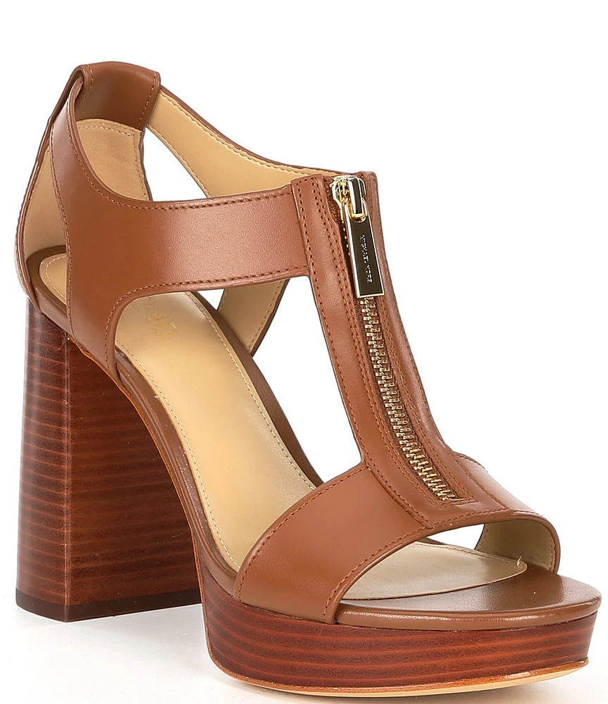 Michael Kors Berkley Leather Zip Stacked Block Heel Platform Sandals