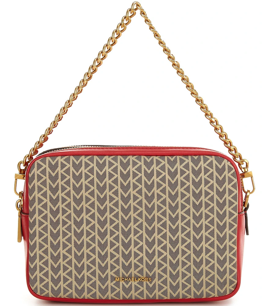 Michael Kors Bryant Nylon Contrast Trim Medium Double Zip Chain Camera Convertible Crossbody Bag