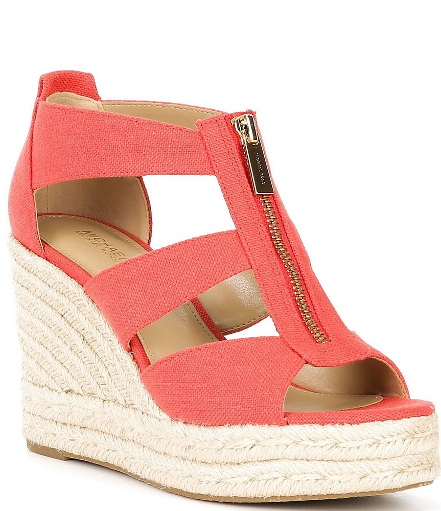 Michael Kors Etta Fabric Zip Hardware Platform Wedge Espadrille Sandals