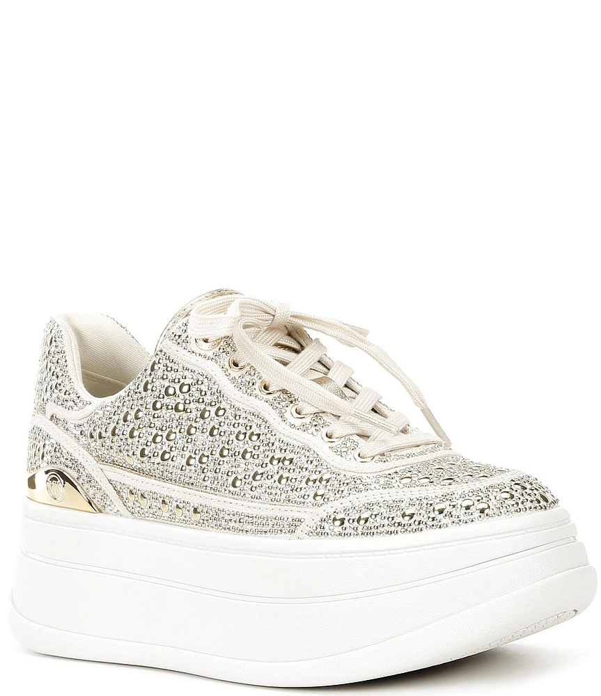 Michael Kors Hayes Stud Embellished Canvas Lace Up Platform Sneakers