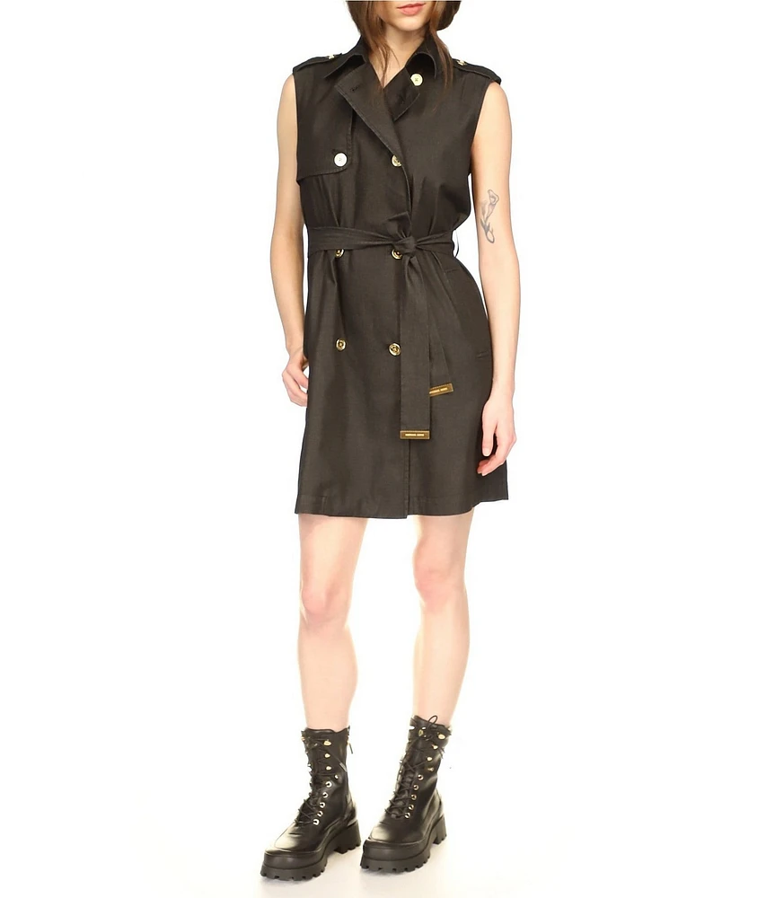 Michael Kors Mini Chambray Sleeveless Trench Dress