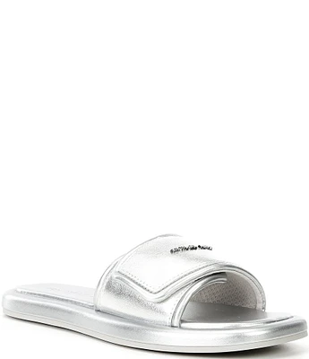 Michael Kors Suki Metallic Leather Logo Slide Sandals