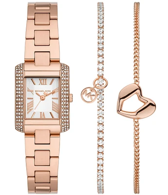Michael Kors Women's Emery Three Hand Rose Gold Tone Stainless Steel Bracelet Watch Set