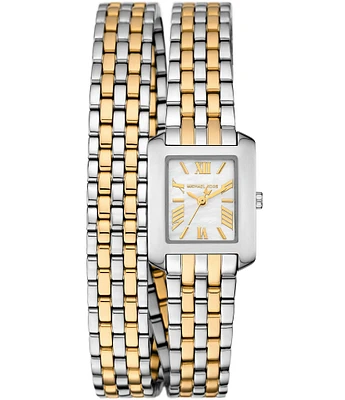 Michael Kors Women's Emery Three Hand Two Tone Double Wrap Stainless Steel Bracelet Watch