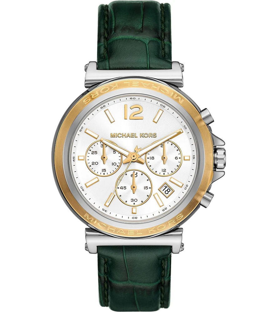 Michael Kors Women's Maren Chronograph Green Leather Strap Watch