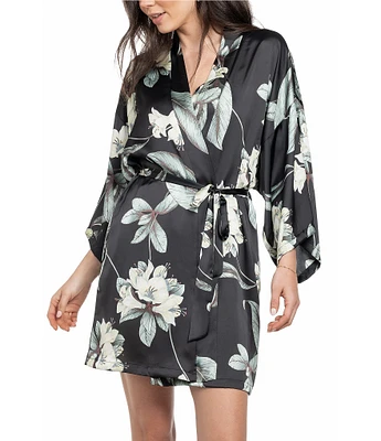 Midnight Bakery Satin 3/4 Sleeve Tropical Floral Coordinating Short Robe