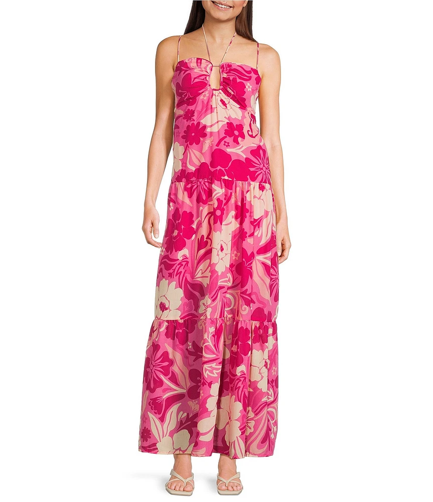 Midnight Doll Floral Print Keyhole Halter Neck Maxi Dress