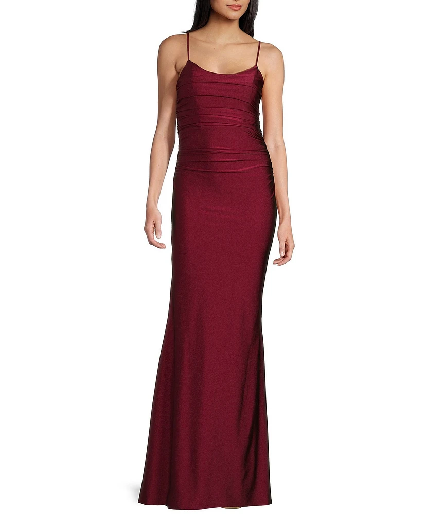 Midnight Doll Jersey Knit Satin Scoop Spaghetti Strap Strappy Back Dress