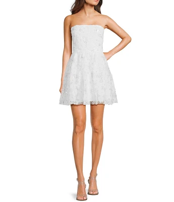 Midnight Doll Soutache Sequin Beaded Strapless Mini Dress