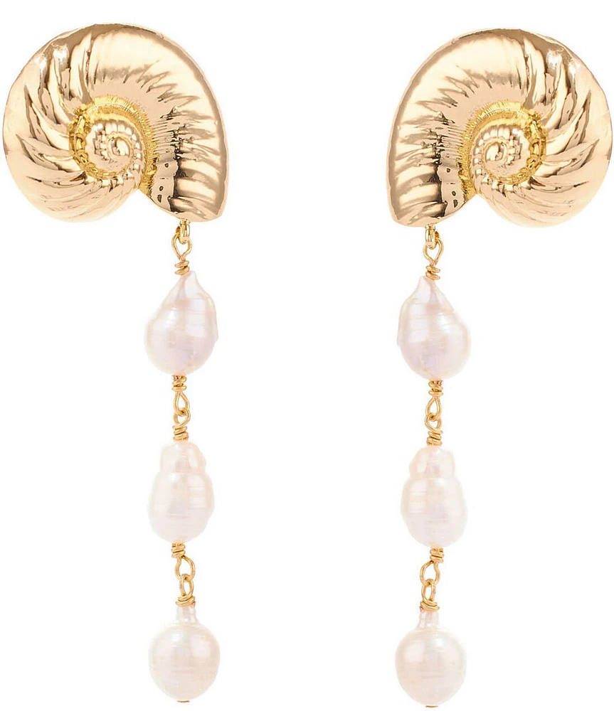 Mignonne Gavigan Sculpted Concha Shell Pearl Linear Earrings