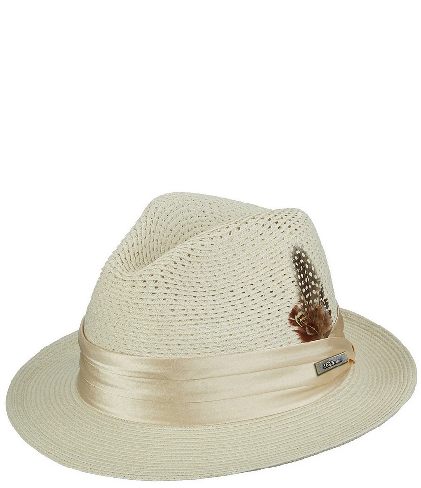 Biltmore by Dorfman Milano Straw Silk Band Feather Fedora Hat