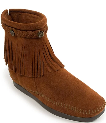 Minnetonka Concho Suede Fringe Braid Ornamented Boots
