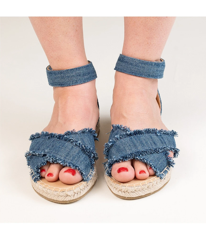 Minnetonka Pemma Denim Ankle Strap Espadrille Sandals