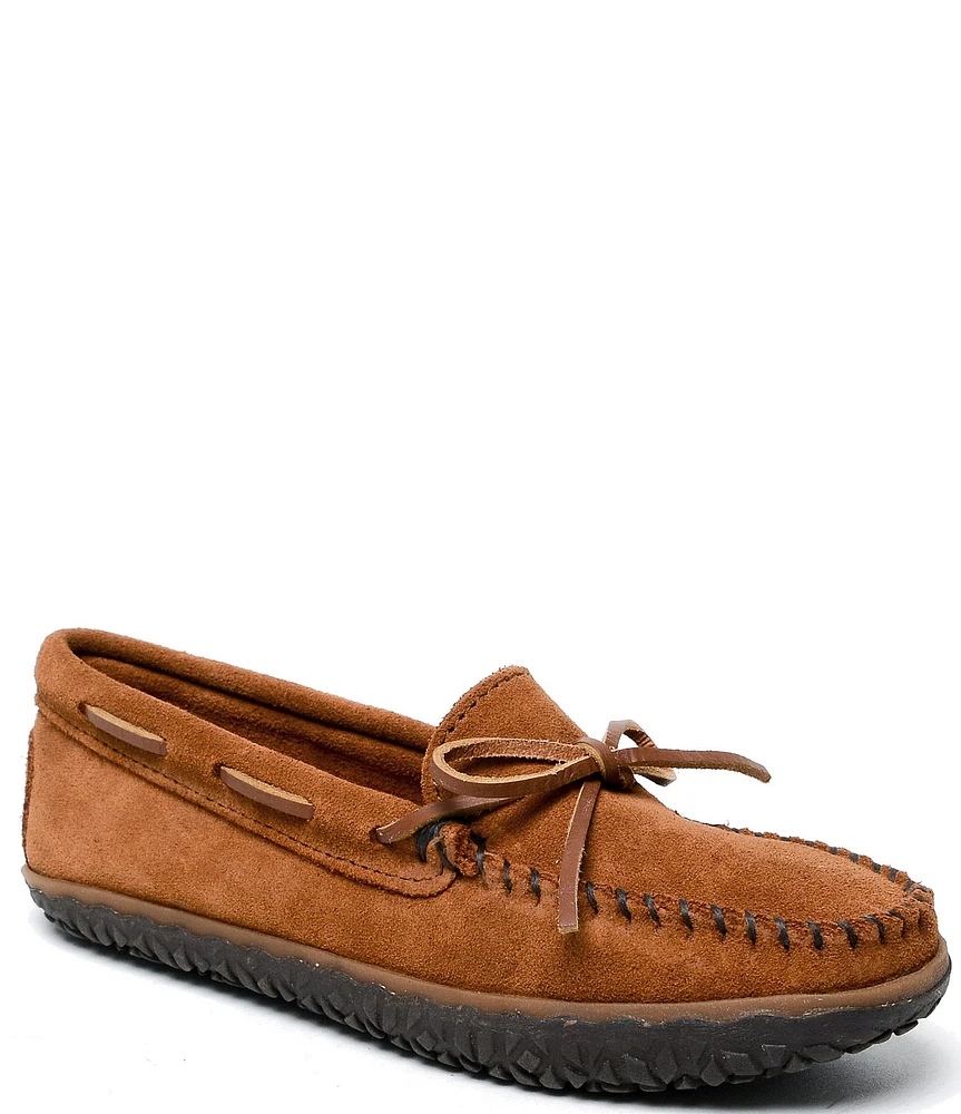 Minnetonka Women's Tie Tread Water Resistant Bow Detail Suede Moccasins
