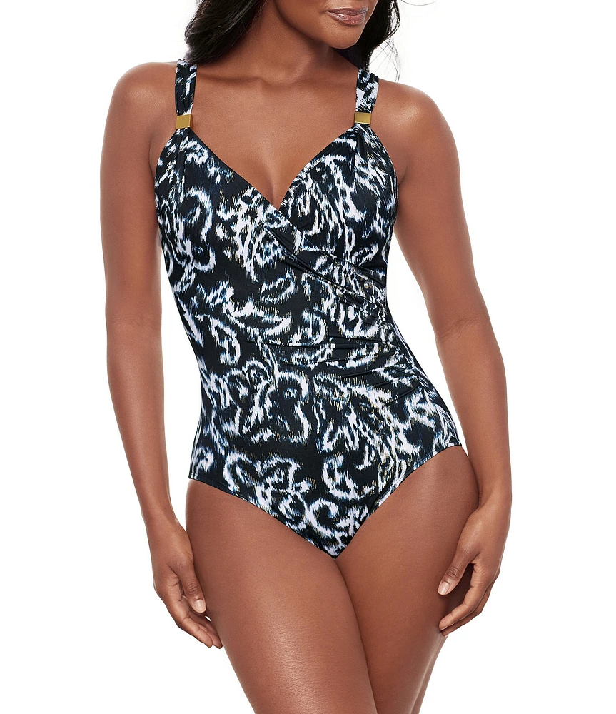 Miraclesuit Adorn Siren V-Neck Underwire Bra One Piece Swimsuit