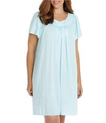Miss Elaine Plus Size Round Neck Tricot Short Nightgown