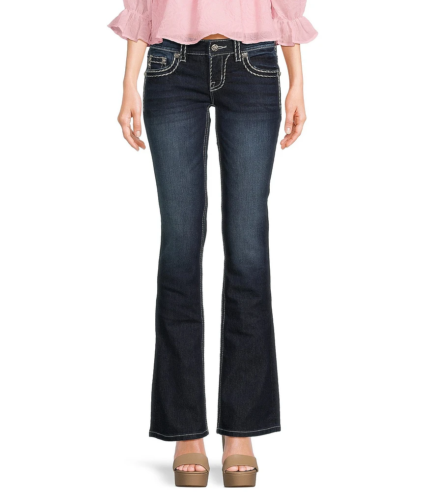 Miss Me Loose Saddle Border Stitch Flap Pocket Low Rise Bootcut Jeans