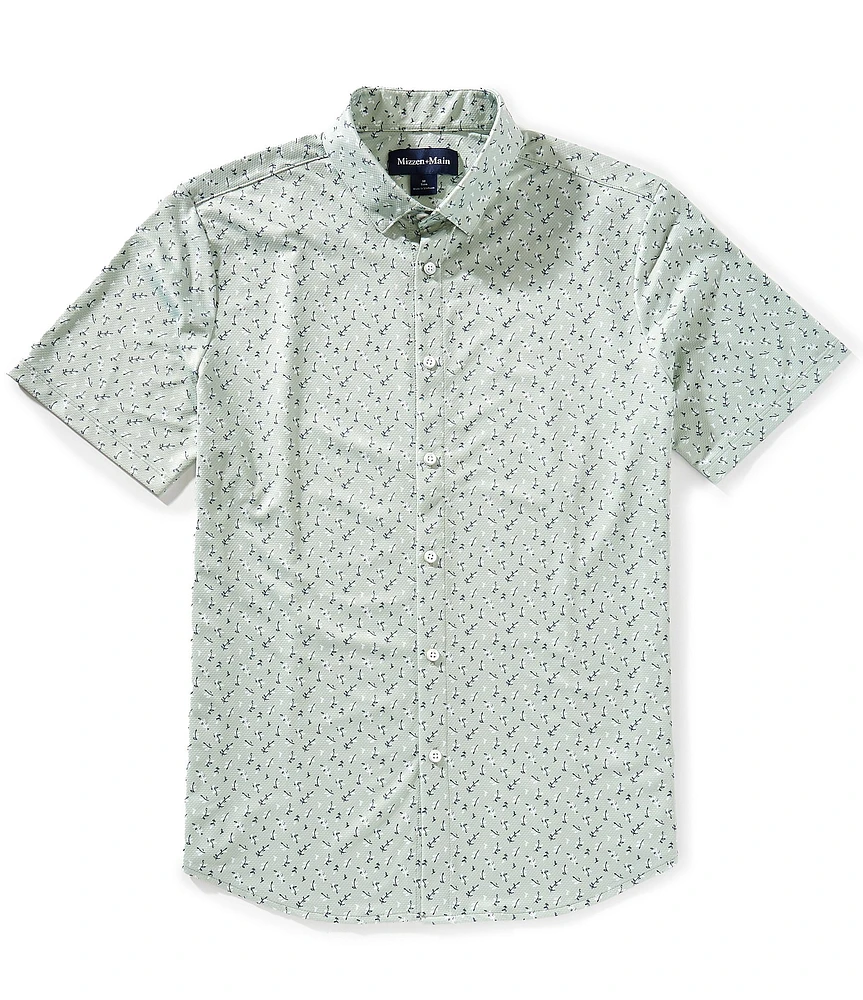 Mizzen+Main Performance Stretch Halyard Palm Print Short Sleeve Woven Shirt