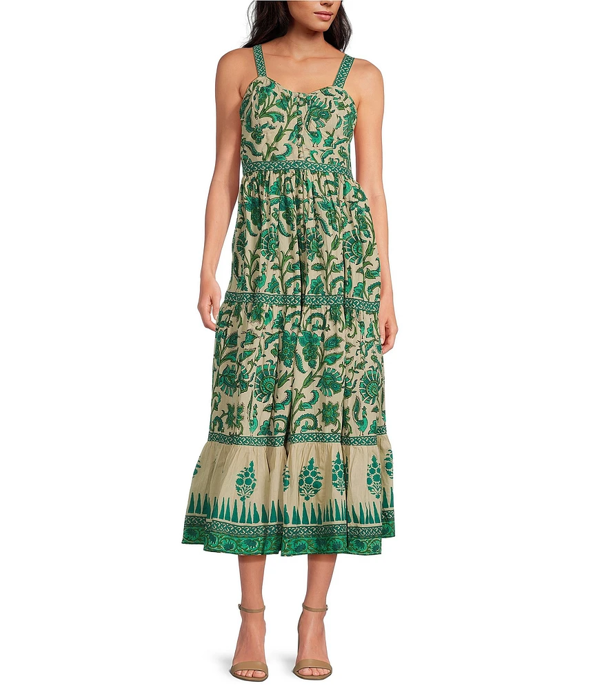 Mo Maya Mojo Printed Sweetheart Neckline Sleeveless Bustier Midi Dress