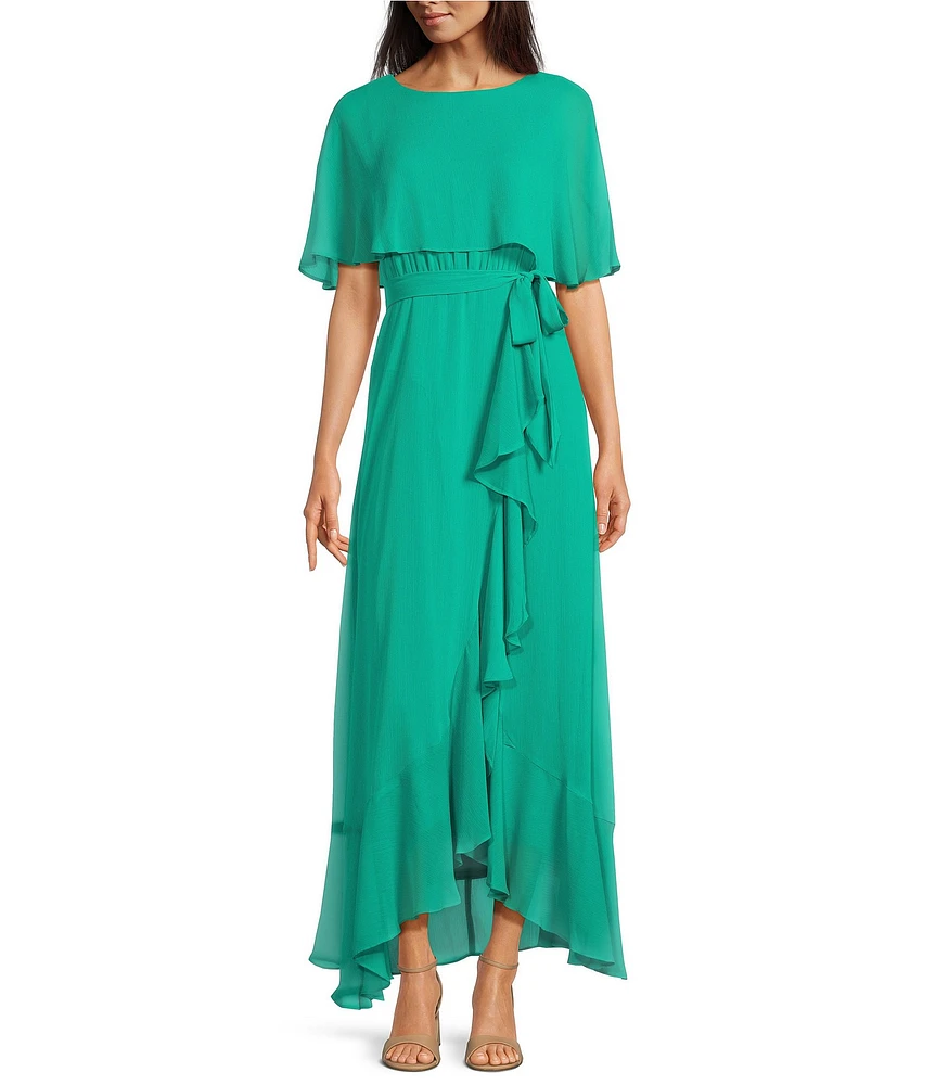 Moda Tara Boat Neck Tie Waist High-Low Hem Wrap Maxi Dress