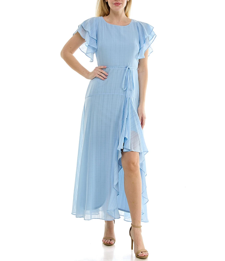 Moda Tara Flutter Sleeve Chiffon Sheath Maxi Dress