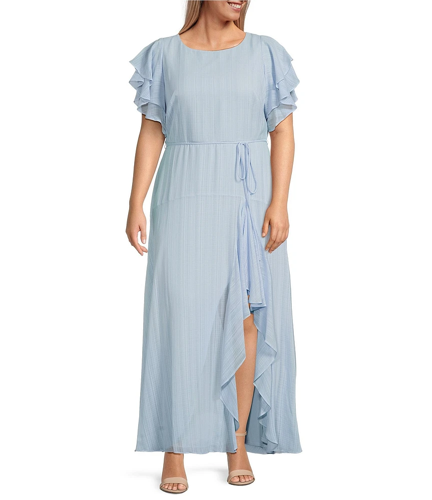 Moda Tara Plus Size Flutter Sleeve Chiffon Sheath Maxi Dress