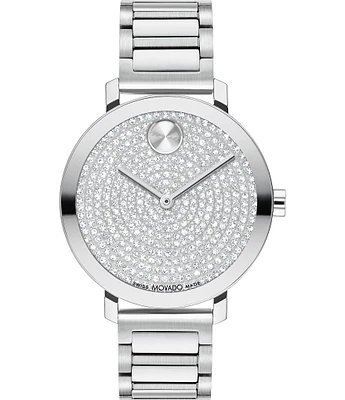 Movado Bold Women's Evolution 2.0 Quartz Analog Crystal Pave Dial Stainless Steel Bracelet Watch