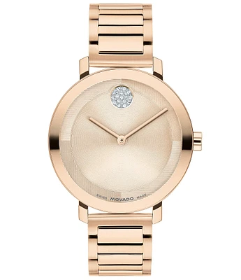 Movado Bold Women's Evolution 2.0 Quartz Analog Rose Gold Tone Stainless Steel Bracelet Watch