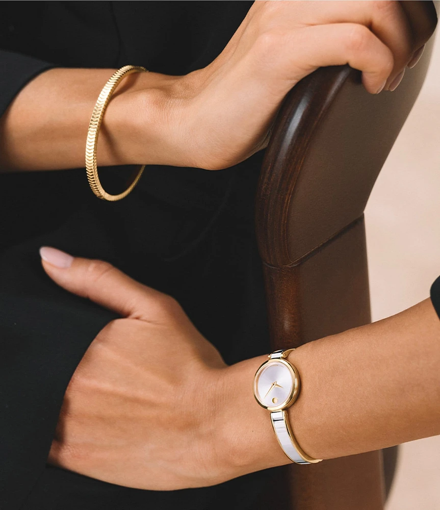 Movado Women's Moda Quartz Analog Stainless Steel and Yellow PVD Bangle Bracelet Watch