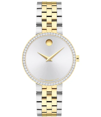 Movado Women's Museum Classic Lab Grown Diamond Bezel Quartz Analog Stainless Steel and Light Gold PVD Bracelet Watch