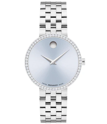 Movado Women's Museum Classic Lab Grown Diamond Bezel Quartz Analog Stainless Steel Bracelet Watch
