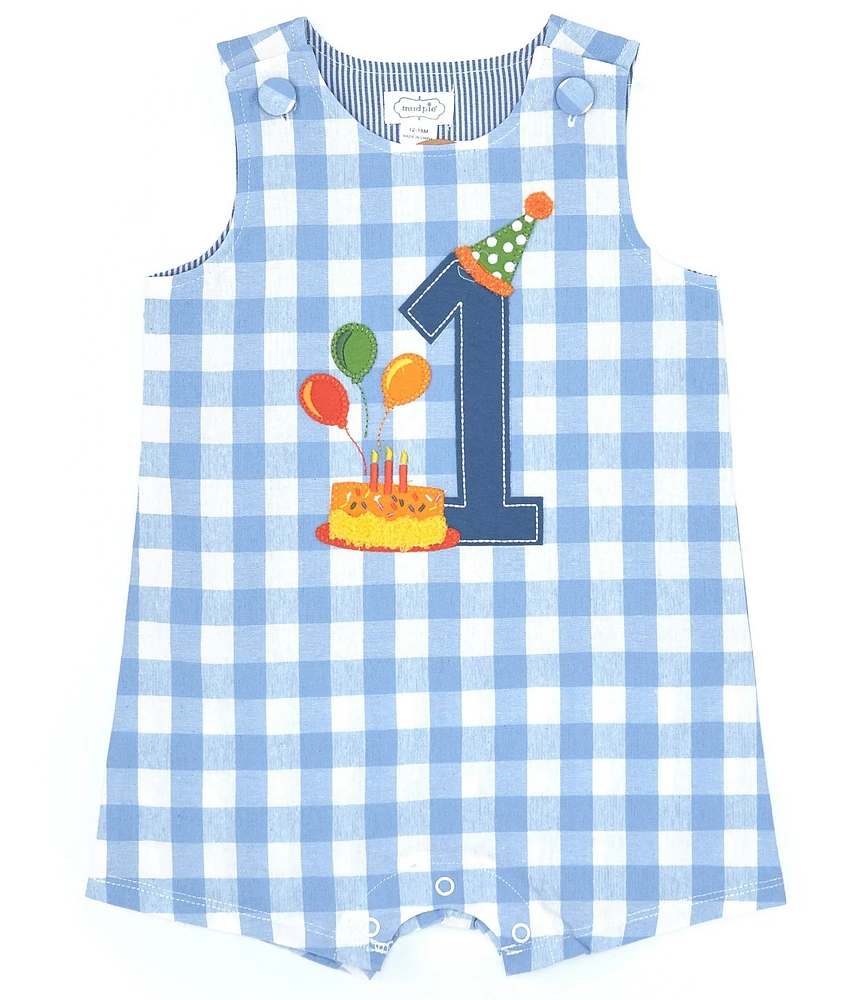 Mud Pie Baby Boys Sleeveless 1st Birthday Checked Shortall Jon Jon