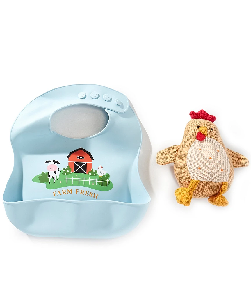 Mud Pie Baby Boys Farm-Themed Silicone Bib/Rattle Set