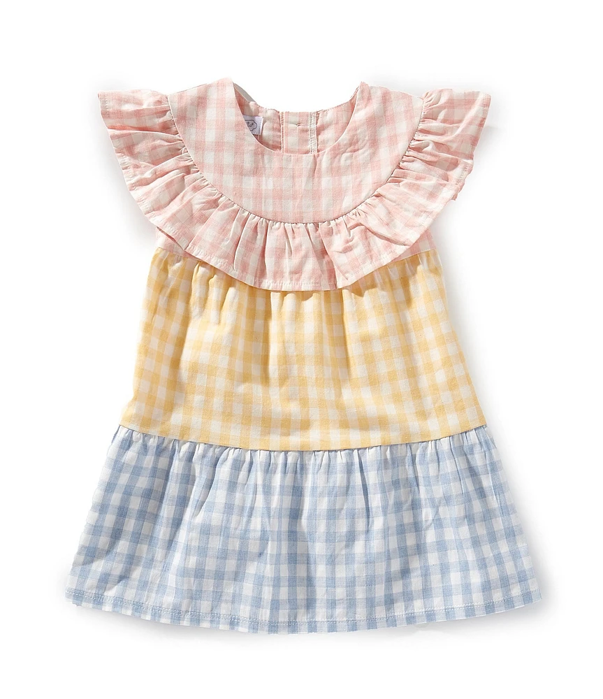 Mud Pie Baby Girls Flutter-Sleeve Mixed-Gingham-Printed Fit & Flare Dress