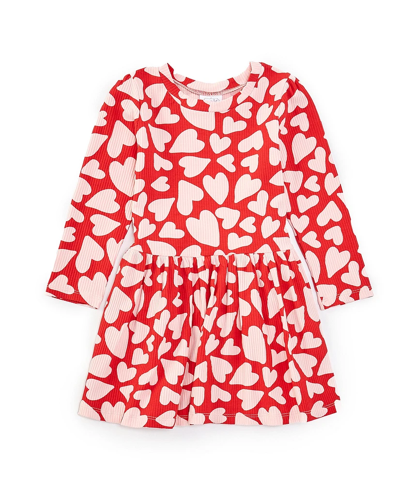 Mud Pie Baby Girls Long Sleeve Heart-Printed T-Shirt Dress