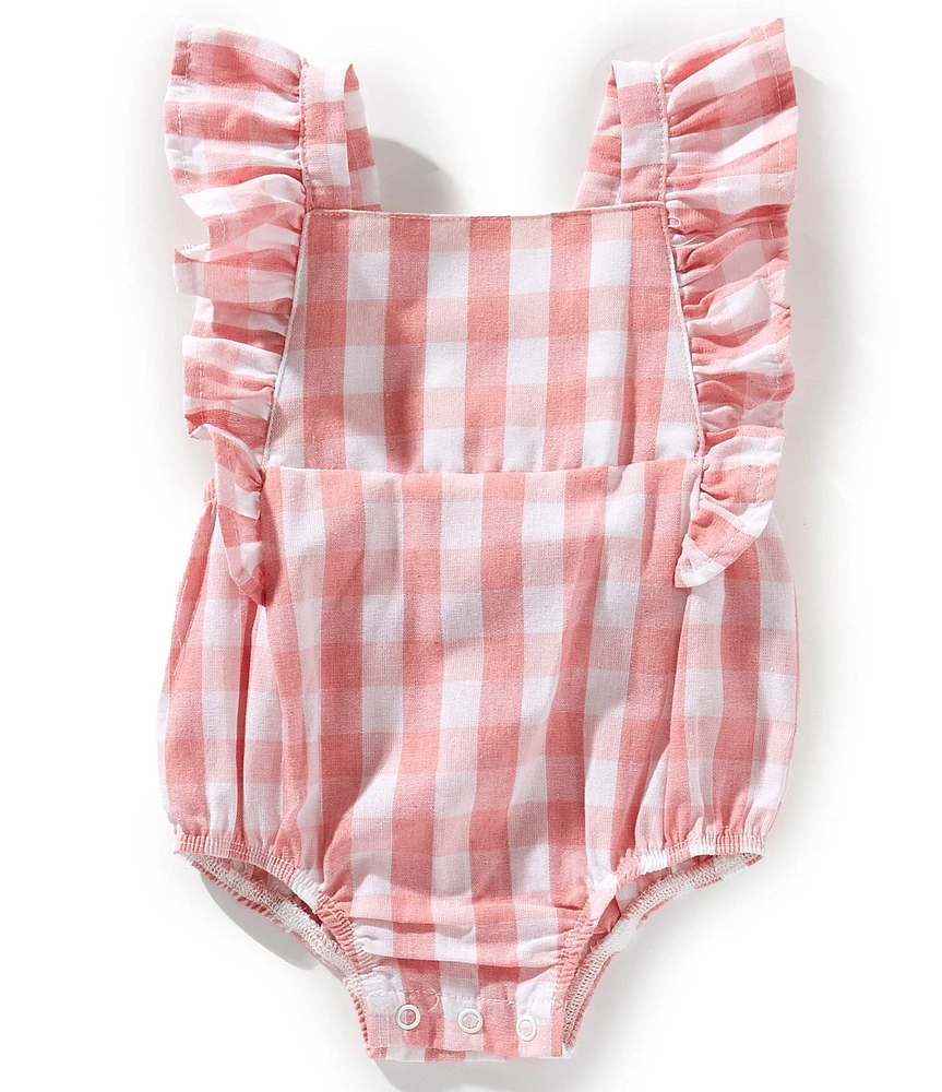 Mud Pie Baby Girls Ruffle Stripe Straps Gingham Bubble Bodysuit