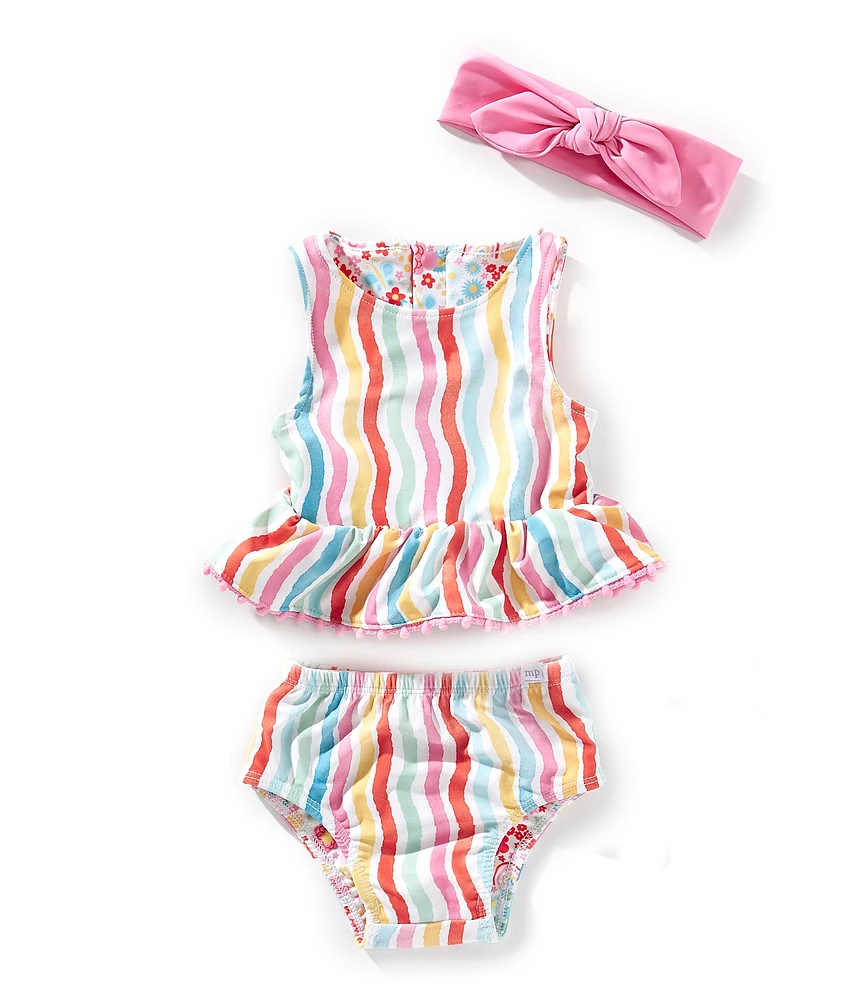 Mud Pie Baby Girls Reversible Tankini Top & Reversible Hipster Bottom Two-Piece Swimsuit