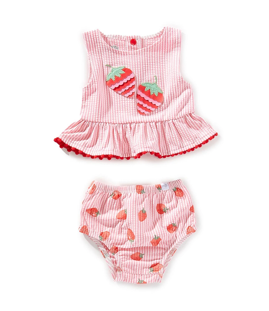 Mud Pie Baby Girls Strawberry-Appliqued Tankini Top & Strawberry-Printed Hipster Bottom Two-Piece Swimsuit