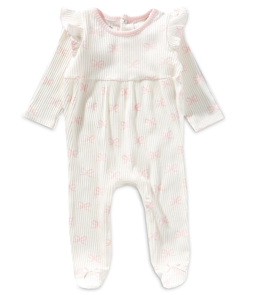 Mud Pie Baby Girls Long Sleeve Bow-Printed Footed Coverall