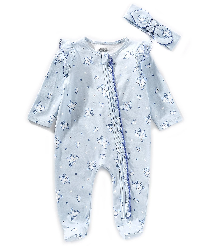 Mud Pie Baby Girls Long-Sleeve Ditsy-Floral-Print Footed Coverall