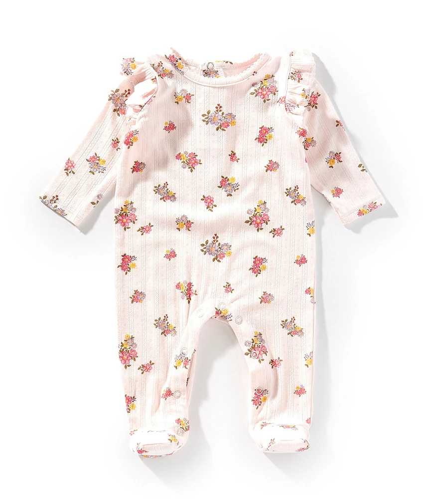 Mud Pie Baby Girls Long-Sleeve Floral Printed Pointelle Footie Coverall