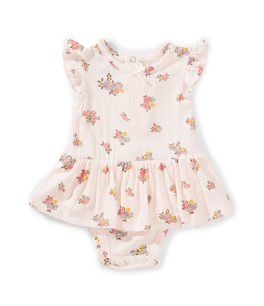 Mud Pie Baby Girls Flutter-Sleeve Floral Pointelle Skirted Bodysuit