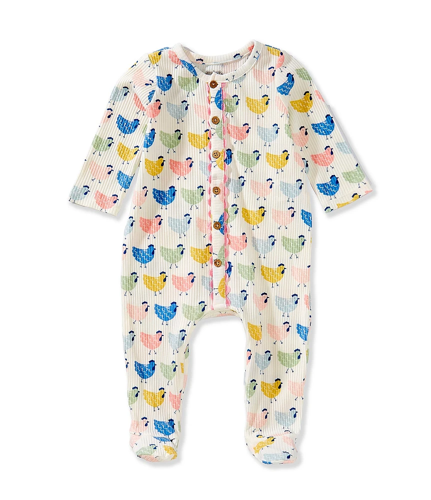 Mud Pie Baby Girls Long-Sleeve Chicken-Printed Footie Coverall