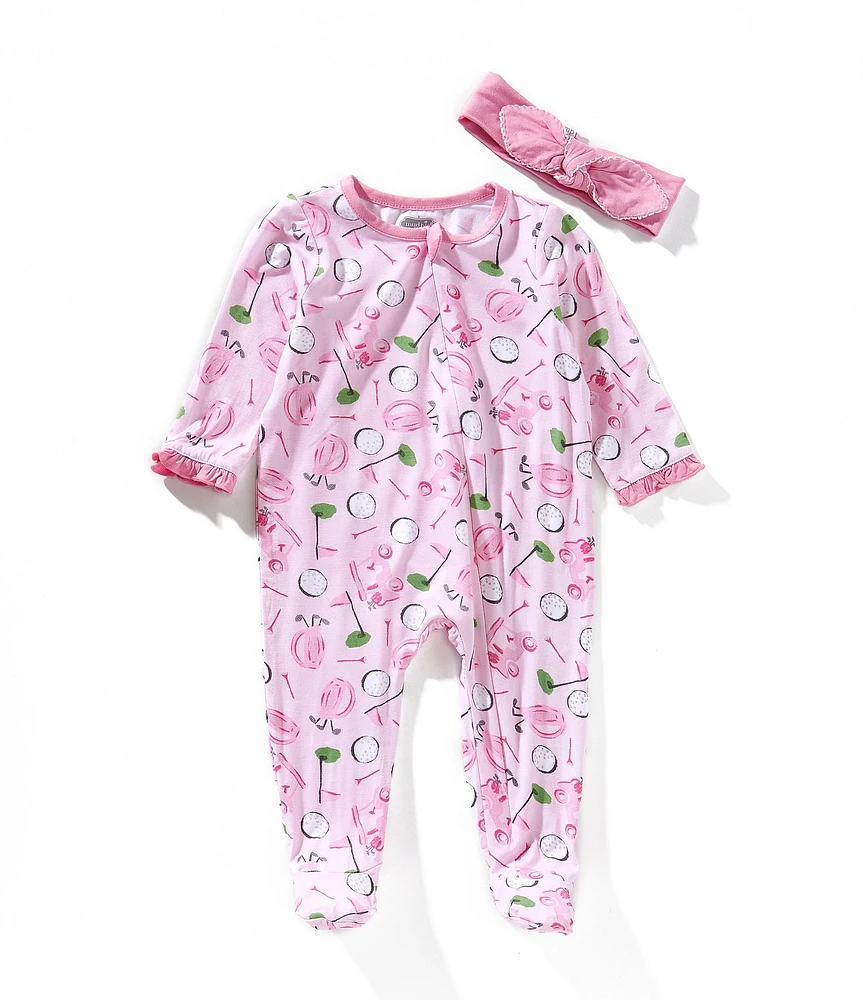 Mud Pie Baby Girls Long-Sleeve Golf-Themed-Printed Footed Coverall